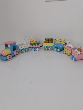 Wooden Pastel Toy Train Set - Pink, Blue & Yellow